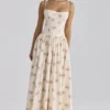 Rona Ivory Vintage Rose Print Cotton Maxi Dress