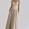 Rona Taupe Cotton Corset Maxi Dress