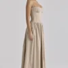Rona Taupe Cotton Corset Maxi Dress