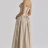 Rona Taupe Cotton Corset Maxi Dress