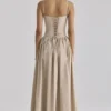 Rona Taupe Cotton Corset Maxi Dress