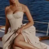 Rona Taupe Cotton Corset Maxi Dress