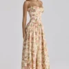 Rona Warm Rose Print Cotton Maxi Dress