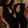 Rosa Black Crepe Keyhole Silhouette Mini Dress