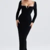 Rosa Black Crystal Embellished Maxi Dress