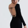 Rosa Black Crystal Embellished Maxi Dress
