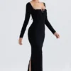 Rosa Black Crystal Embellished Maxi Dress