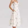 Rosalee Cream Floral Print Cotton Corset Midi Dress
