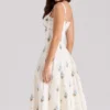 Rosalee Cream Floral Print Cotton Corset Midi Dress