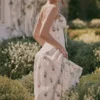 Rosalee Cream Floral Print Cotton Corset Midi Dress