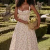 Rosalee Ivory Meadow Print Cotton Bustier Sundress