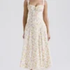 Rosalee Ivory Meadow Print Cotton Bustier Sundress
