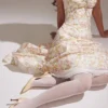 Rosalee Ivory Meadow Print Cotton Bustier Sundress