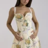 Rosalee Lemon Vintage Ribbon Print Cotton Midi Dress