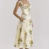 Rosalee Lemon Vintage Ribbon Print Cotton Midi Dress