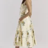 Rosalee Lemon Vintage Ribbon Print Cotton Midi Dress