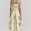 Rosalee Lemon Vintage Ribbon Print Cotton Midi Dress