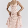 Rosalee Peach Poppy Print Cotton Bustier Sundress