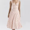 Rosalee Peach Poppy Print Cotton Bustier Sundress
