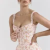 Rosalee Peach Poppy Print Cotton Bustier Sundress