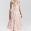 Rosalee Peach Poppy Print Cotton Bustier Sundress