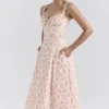 Rosalee Peach Poppy Print Cotton Bustier Sundress