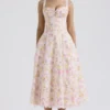 Rosalee Pink Meadow Print Cotton Bustier Sundress