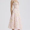 Rosalee Pink Meadow Print Cotton Bustier Sundress