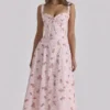 Rosalee Vintage Rose Pink Floral Print Midi Dress