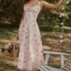 Rosalee Vintage Rose Pink Floral Print Midi Dress