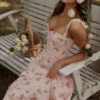 Rosalee Vintage Rose Pink Floral Print Midi Dress