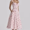 Rosalee Vintage Rose Pink Floral Print Midi Dress