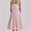 Rosalee Vintage Rose Pink Floral Print Midi Dress