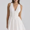 Rosalina White Cotton Lace Up Mini Dress