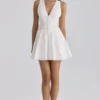 Rosalina White Cotton Lace Up Mini Dress