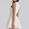 Rosalina White Cotton Lace Up Mini Dress