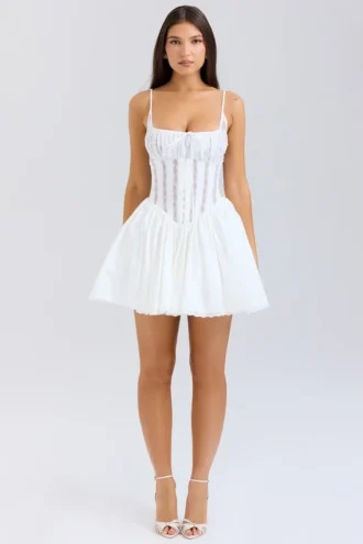 Rosaria White Cotton Corset Mini Dress