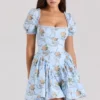Rosie Blue Rose Print Cotton Mini Dress