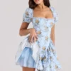 Rosie Blue Rose Print Cotton Mini Dress