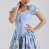 Rosie Blue Rose Print Cotton Mini Dress