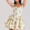 Rosie Lemon Rose Print Cotton Mini Dress