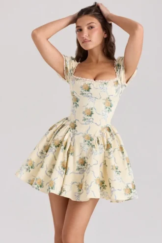 Rosie Lemon Rose Print Cotton Mini Dress