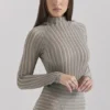 Rowena Grey Velour Sheer Striped Bodysuit