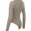 Rowena Grey Velour Sheer Striped Bodysuit