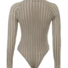 Rowena Grey Velour Sheer Striped Bodysuit