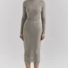 Rowena Grey Velour Sheer Striped Bodysuit