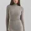 Rowena Grey Velour Sheer Striped Bodysuit