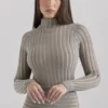 Rowena Grey Velour Sheer Striped Bodysuit
