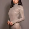 Rowena Grey Velour Sheer Striped Bodysuit