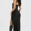 Ruby Black Satin Lace Trim Midi Skirt